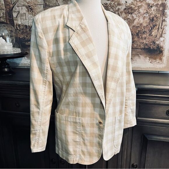 Vintage Oversized White & Tan check Blazer by Liz Wear size Small - Picture 4 of 8